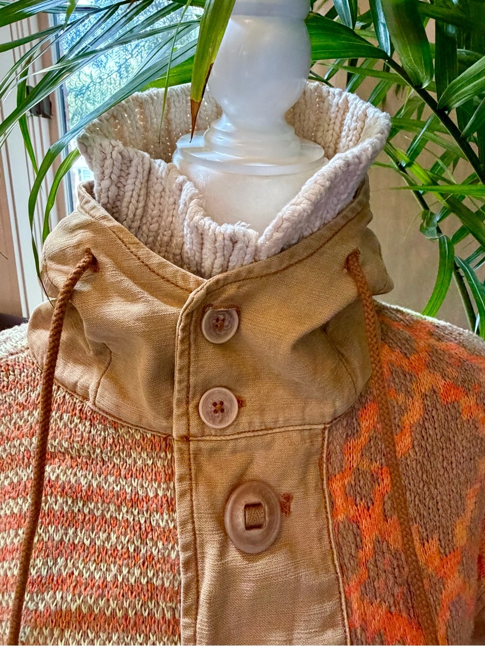 FREE PEOPLE Reno Knit Patchwork Cropped BOHO Jacket Coat Utility Aztec Brown Sm - Picture 4 of 16